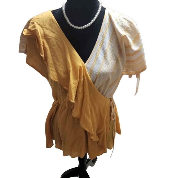 Andrée By Unit Medium Yellow White Cotton Top - Picture 1 of 11